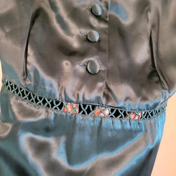 Vintage All That Jazz Emerald Green Silky A-line Dress - Picture 2 of 7